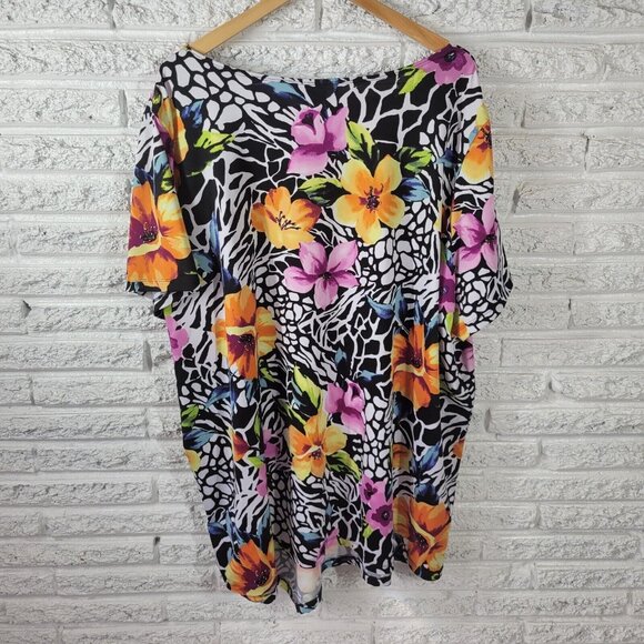 Roamans Women Top 3X Short Sleeve Yellow Floral Poly Blend Career FLO32E - Picture 5 of 8